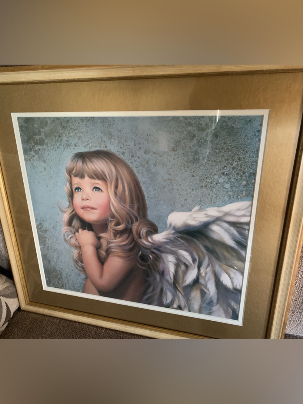 Nancy Noel Angel Child Print in Gold Frame